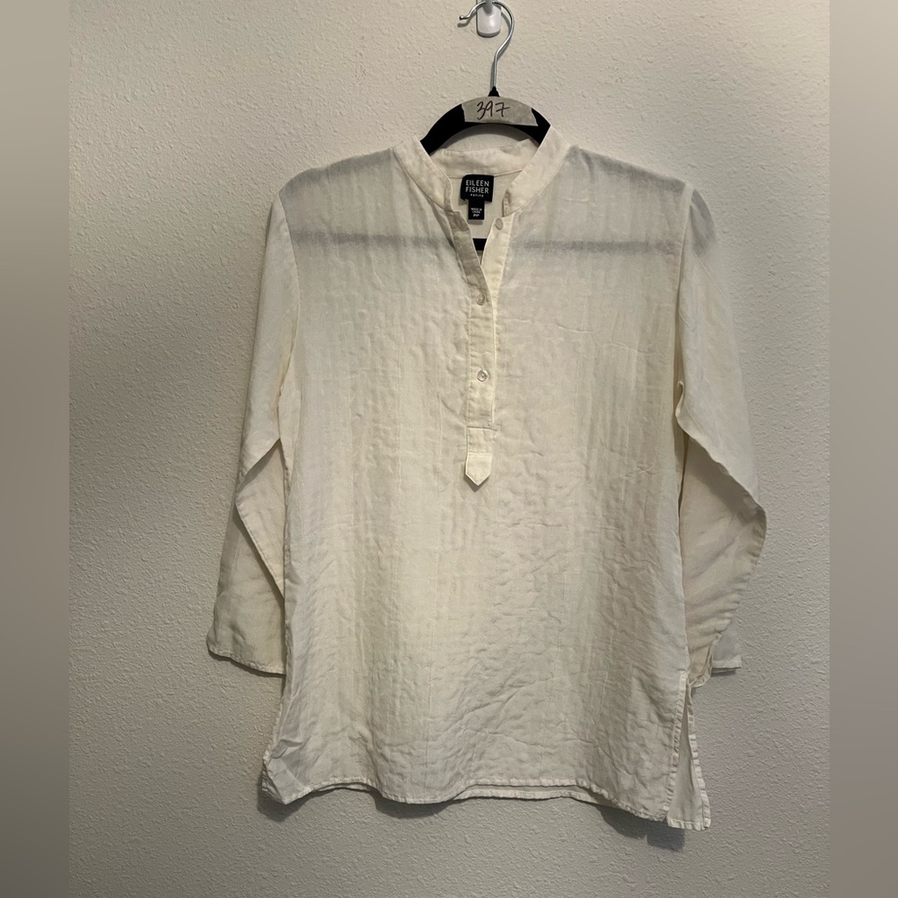 #397 Eileen Fisher Off-White Silk Blouse size Small Petite